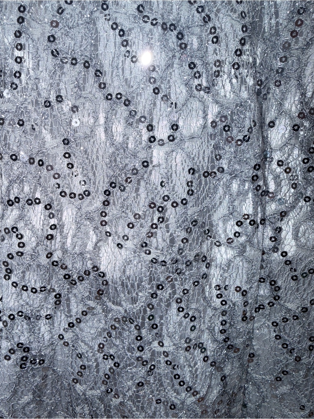Grey Sequinned Lace Long-Sleeve Lined Wedding Guest Ready Mock Neck Top Blouse 👚 - Picture 2 of 5